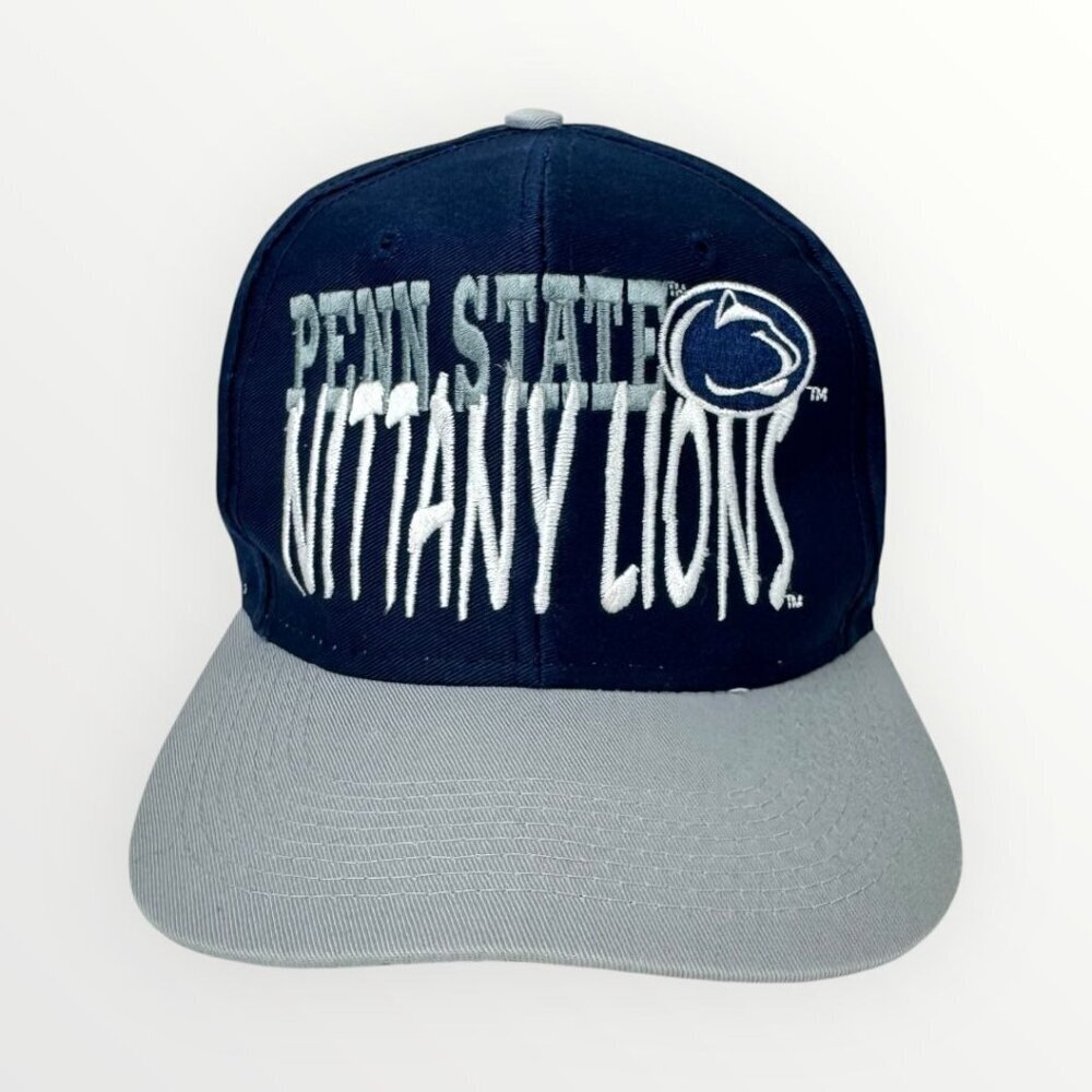 Y2K Penn State Nittany Lions Embroidered Snapback Hat Navy Blue Cap Grey Beak OS